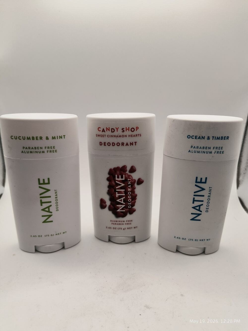 Native Deodorant 3 PK Asst Candy Cucumber Ocean Timber Aluminum Free 2.65oz Ea
